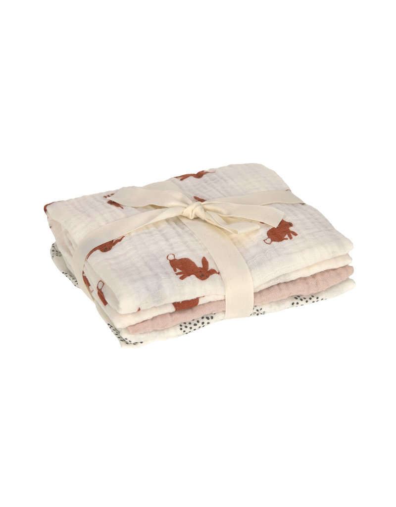Lassig Lassig Swaddle & Burp Blanket M 3 pack 60x60cm Little Forest Rabbit