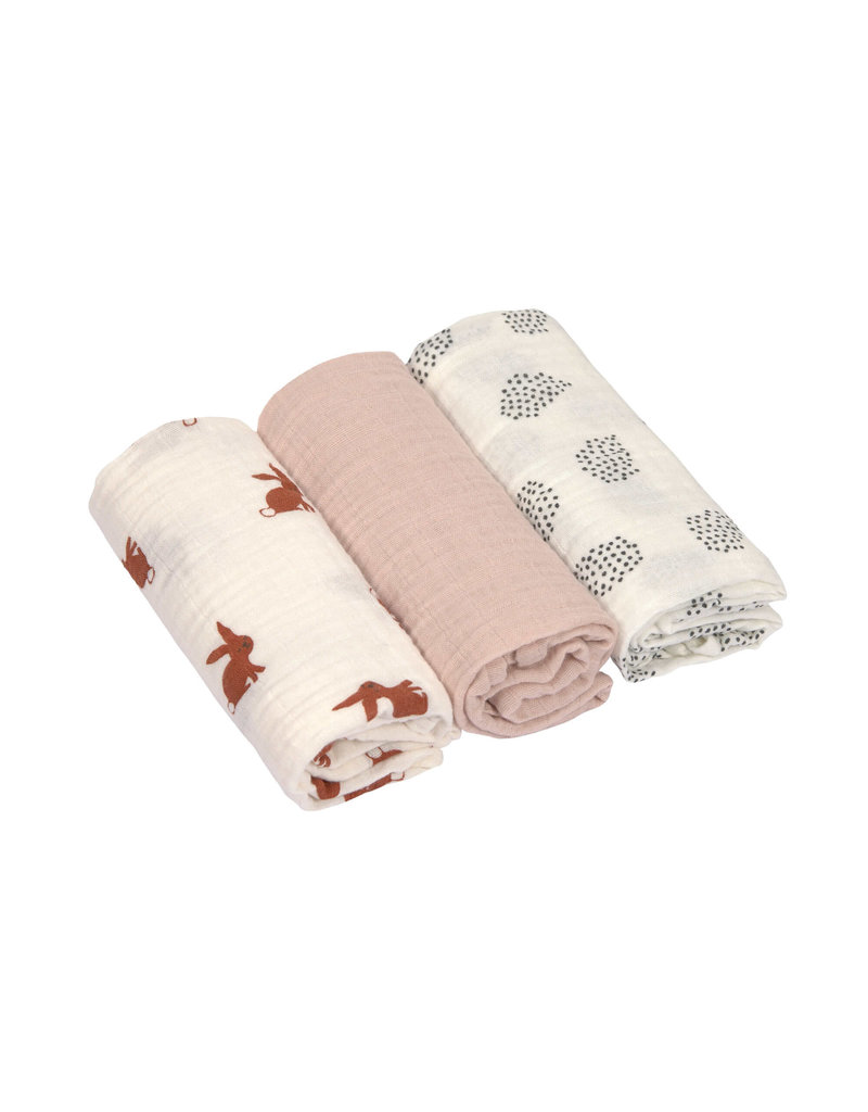 Lassig Lassig Swaddle & Burp Blanket M 3 pack 60x60cm Little Forest Rabbit