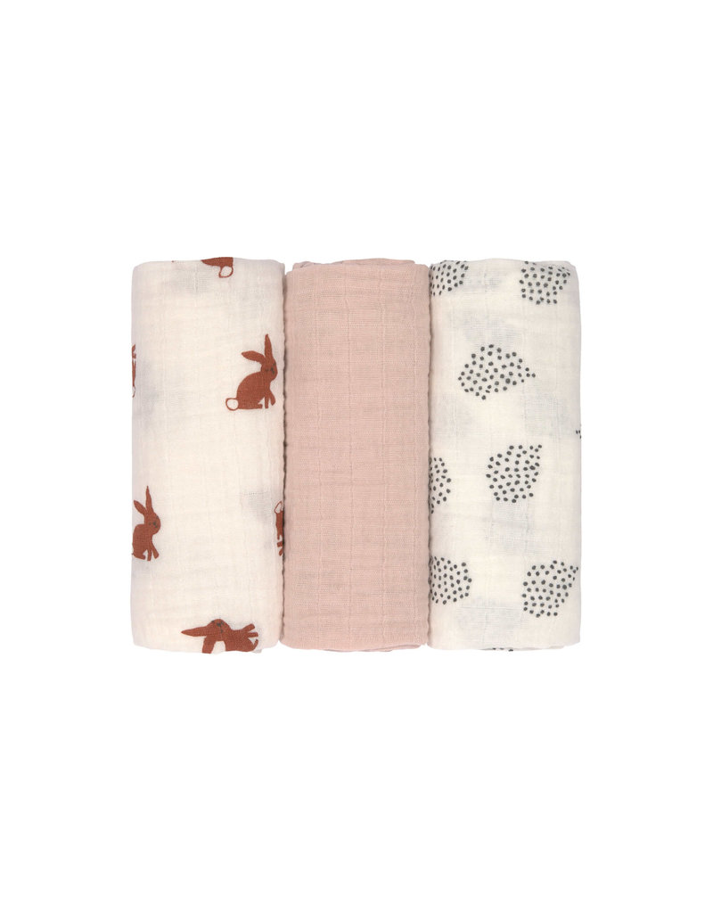 Lassig Lassig Swaddle & Burp Blanket M 3 pack 60x60cm Little Forest Rabbit