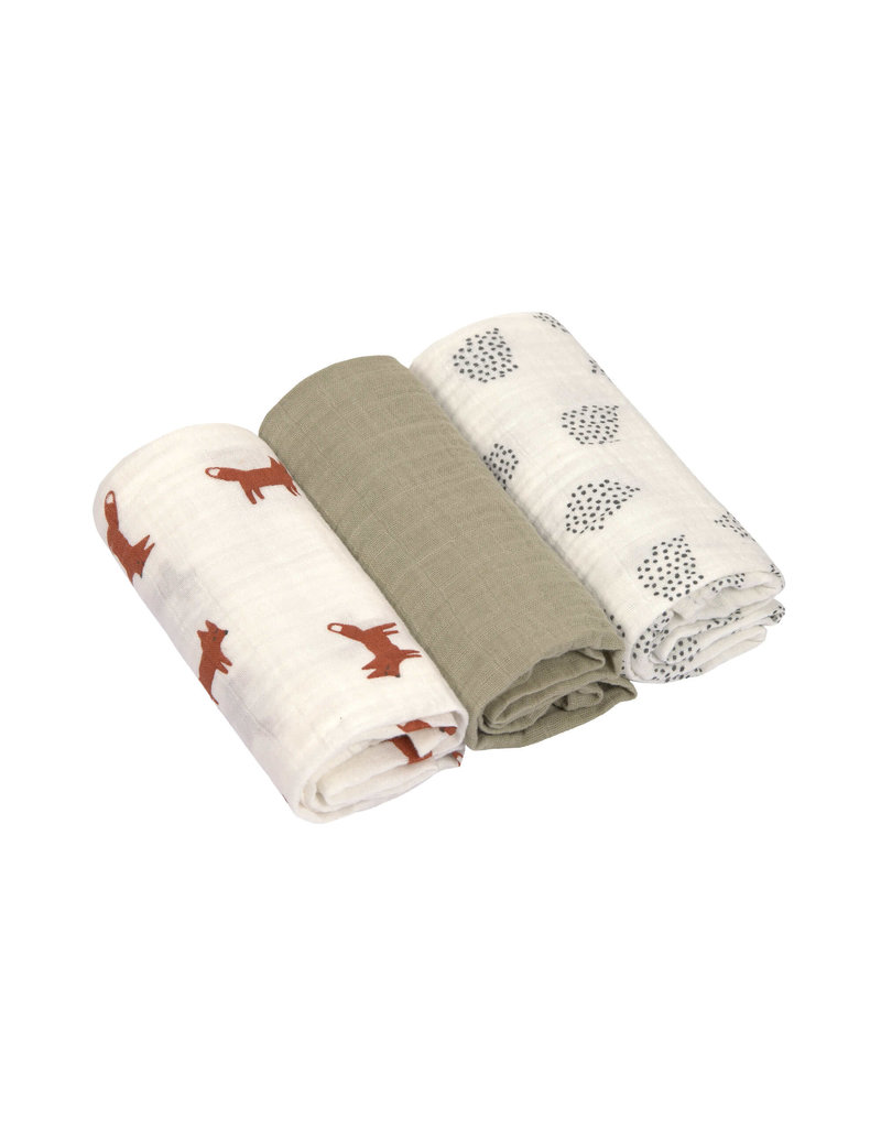 Lassig Lassig Swaddle & Burp Blanket M 3 pack 60x60cm Little Forest Fox