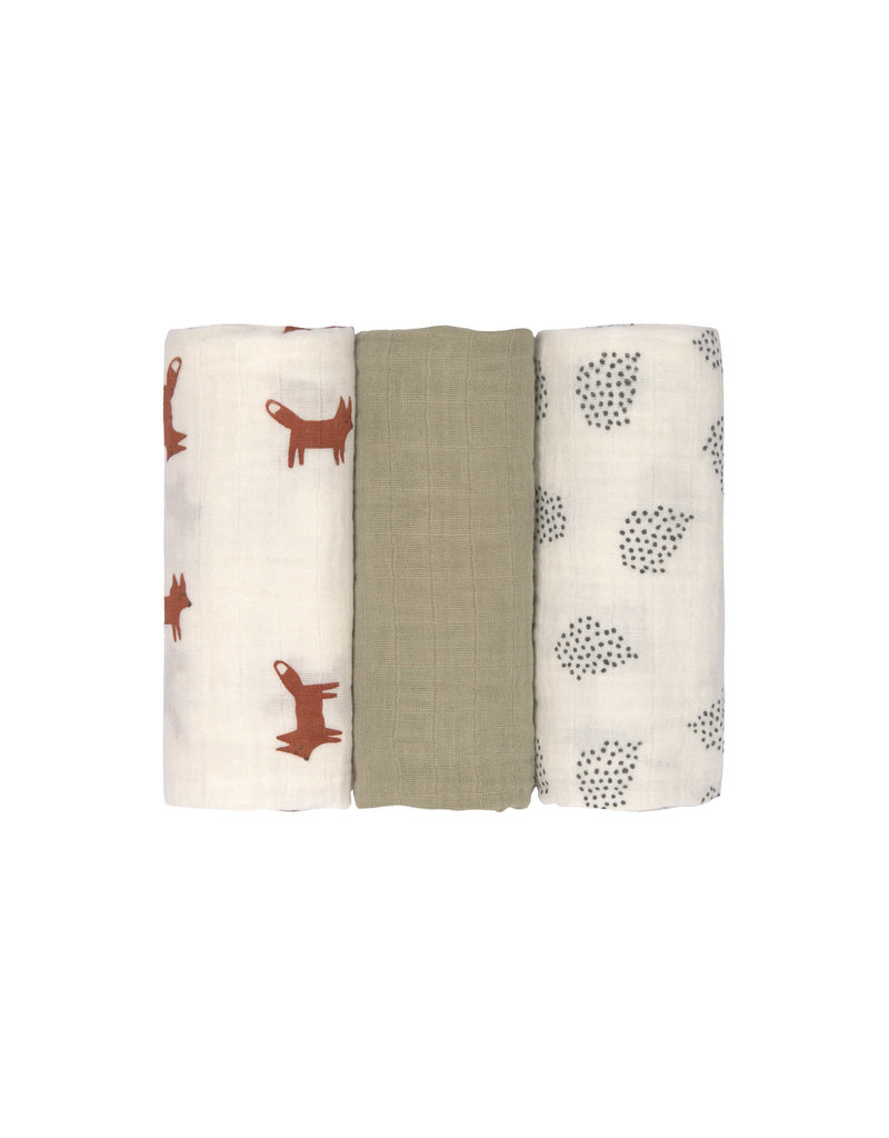 Lassig Lassig Swaddle & Burp Blanket M 3 pack 60x60cm Little Forest Fox