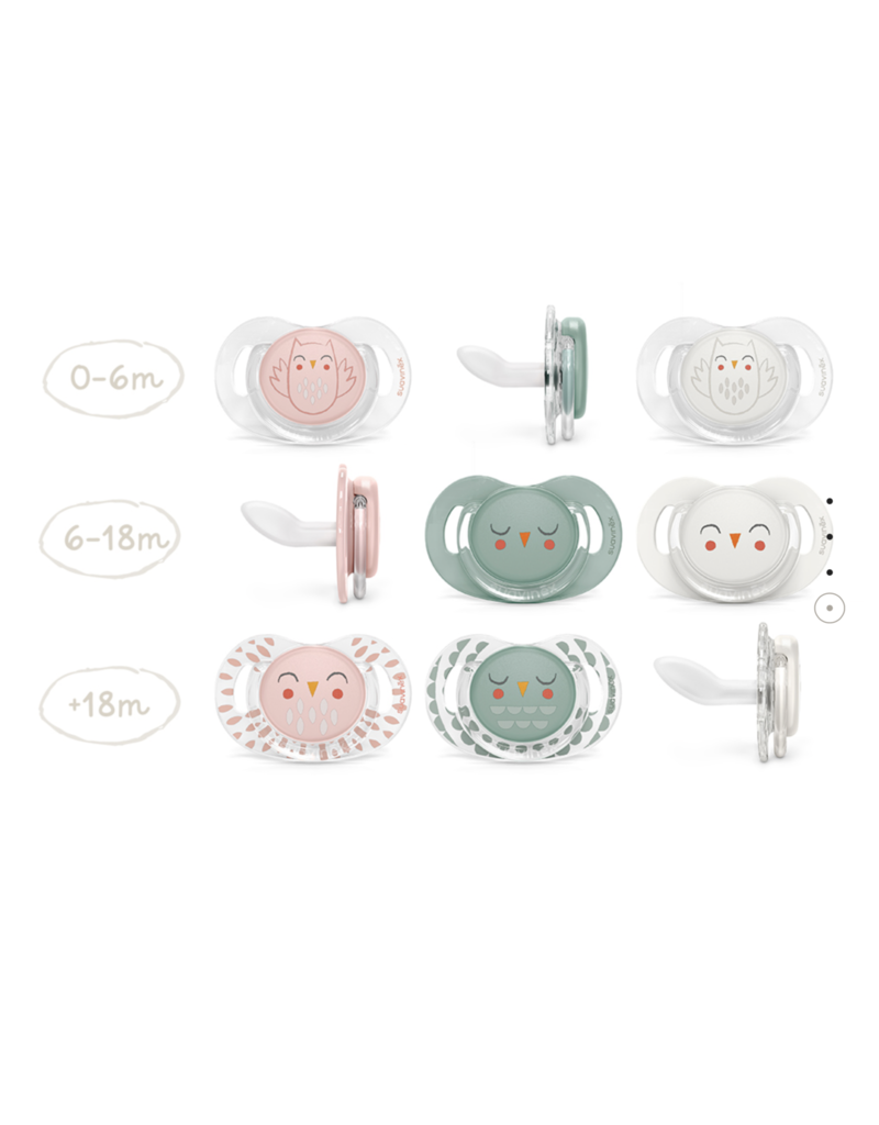 Suavinex Suavinex Bonhomia Flat Soother 0-6M Owl Pink