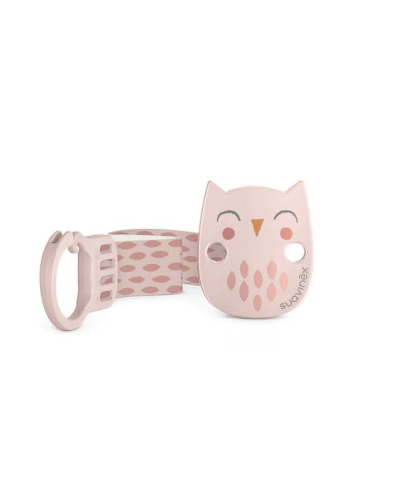 Suavinex Suavinex Bonhomia soother clip with ribbon Owl pink