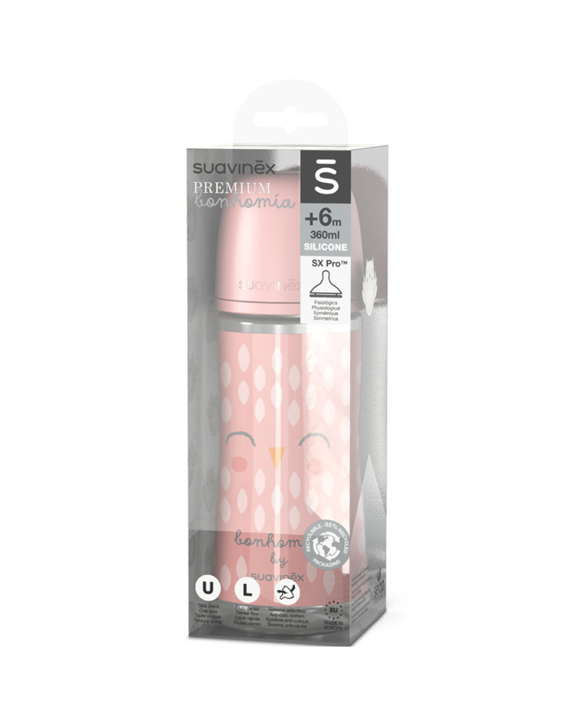 Suavinex Suavinex Bonhomia Bottle Silicone 360ml Feather pink