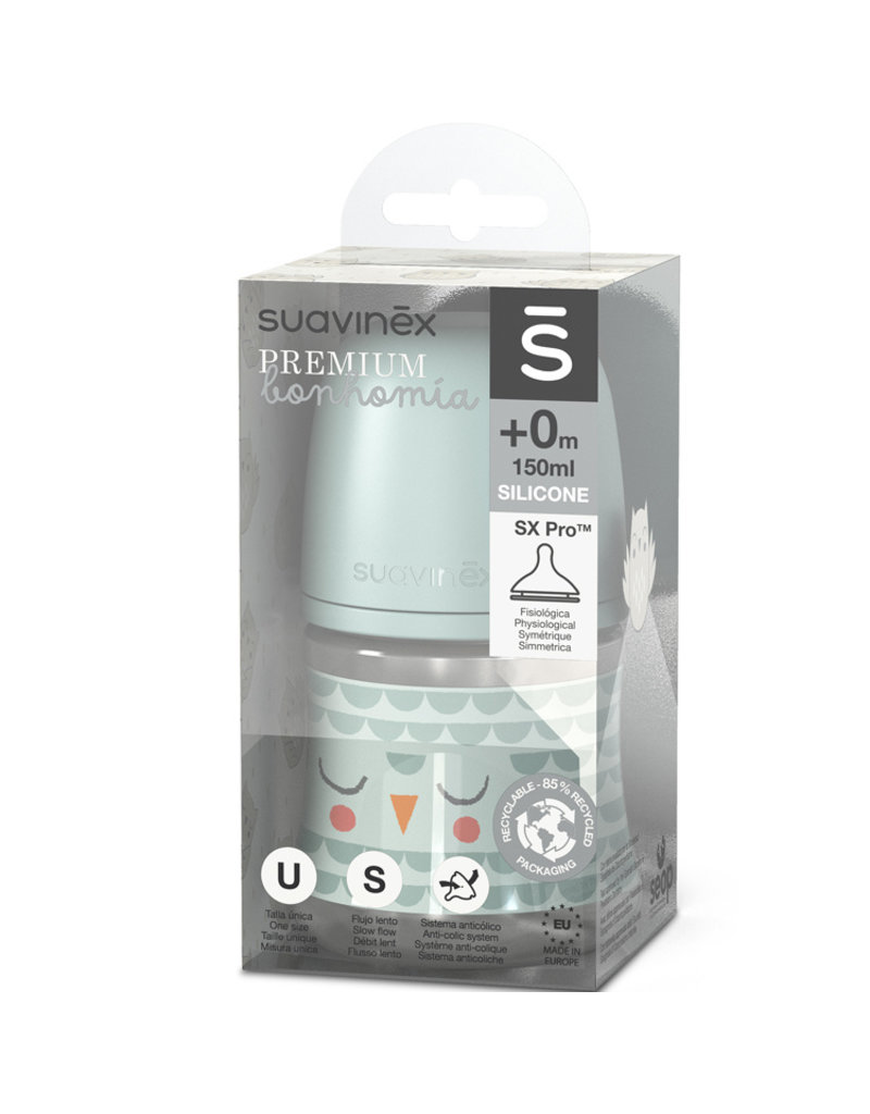 Suavinex Suavinex Bonhomia Bottle Silicone 150ml Feather green