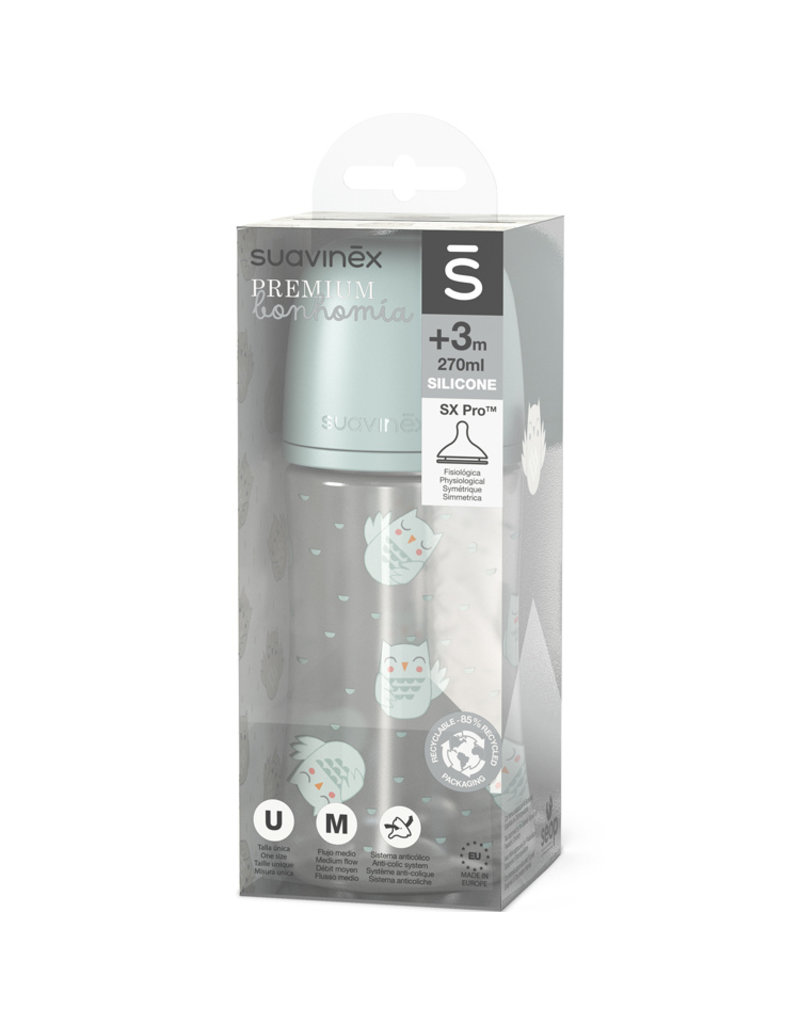 Suavinex Suavinex Bonhomia Bottle Silicone 270ml Feather green