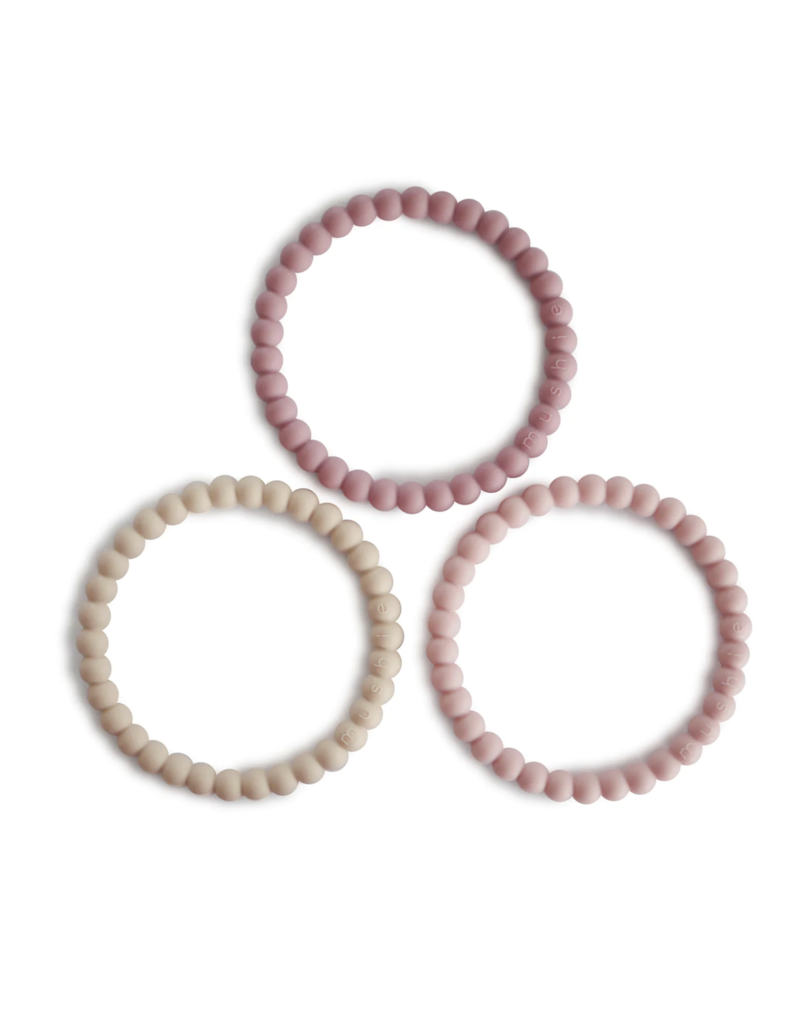 Mushie Mushie Silicone teething bracelet Linen/Peony/Pale pink