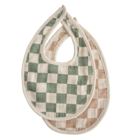 Mushie Mushie Muslin Bib 2 pack - Olive Check/Natural Check