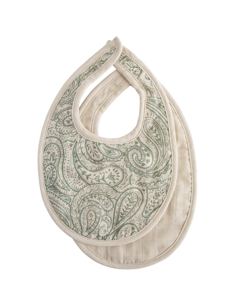 Mushie Mushie Muslin Bib 2 pack - Green Paisley/Fog