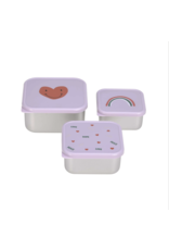 Lassig Lassig snackbox stainless steel 3pcs  happy rascals heart lavender