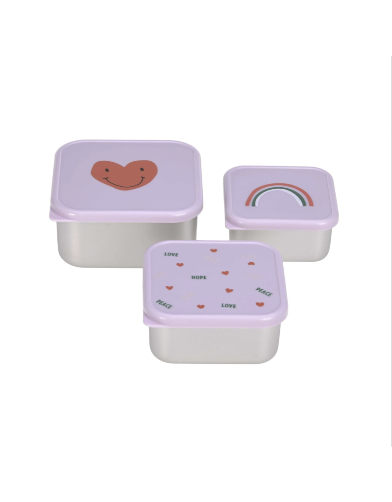 Lassig Lassig snackbox stainless steel 3pcs  happy rascals heart lavender