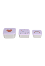 Lassig Lassig snackbox stainless steel 3pcs  happy rascals heart lavender