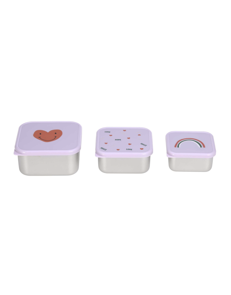 Lassig Lassig snackbox stainless steel 3pcs  happy rascals heart lavender