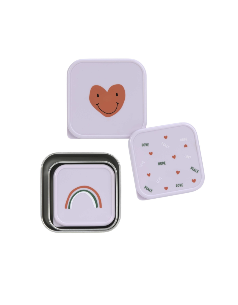 Lassig Lassig snackbox stainless steel 3pcs  happy rascals heart lavender