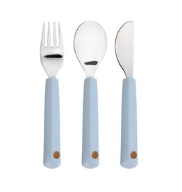 Lassig Lassig Cutlery with Silicone Handle 3 pcs Happy  Rascals Smile Sky Blue