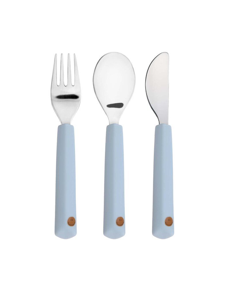 Lassig Lassig Cutlery with Silicone Handle 3 pcs Happy  Rascals Smile Sky Blue