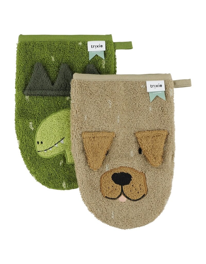 Trixie Trixie washandjes 2-pack - Mr. Dino - Mr. Cat Mr. Dino - Mr. Dog