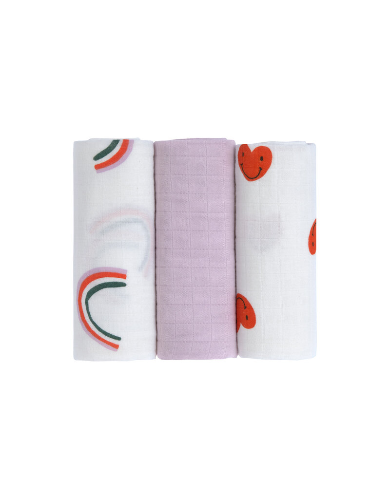 Lassig Lassig swaddle & burp blanket happy rascals heart lavender 3-pack  60x60