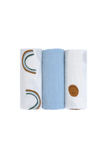 Lassig Lassig swaddle & burp blanket happy rascals Smile sky blue 3-pack  60x60