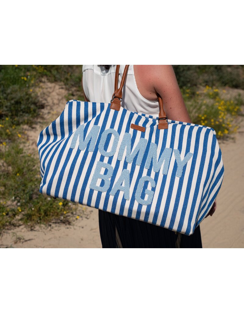 Childhome Childhome Mommy Bag Stripes Electric Blue/Light Blue