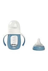 Béaba Beaba 2-in-1 glazen meegroeifles + siliconen hoes Windy blue