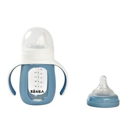 Béaba Beaba 2-in-1 glazen meegroeifles + siliconen hoes Windy blue