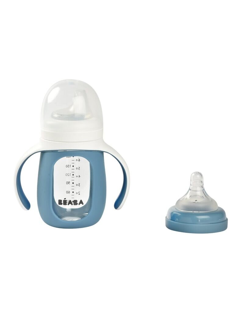 Béaba Beaba 2-in-1 glazen meegroeifles + siliconen hoes Windy blue