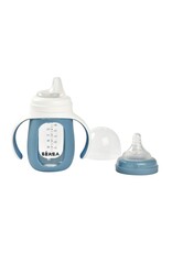 Béaba Beaba 2-in-1 glazen meegroeifles + siliconen hoes Windy blue