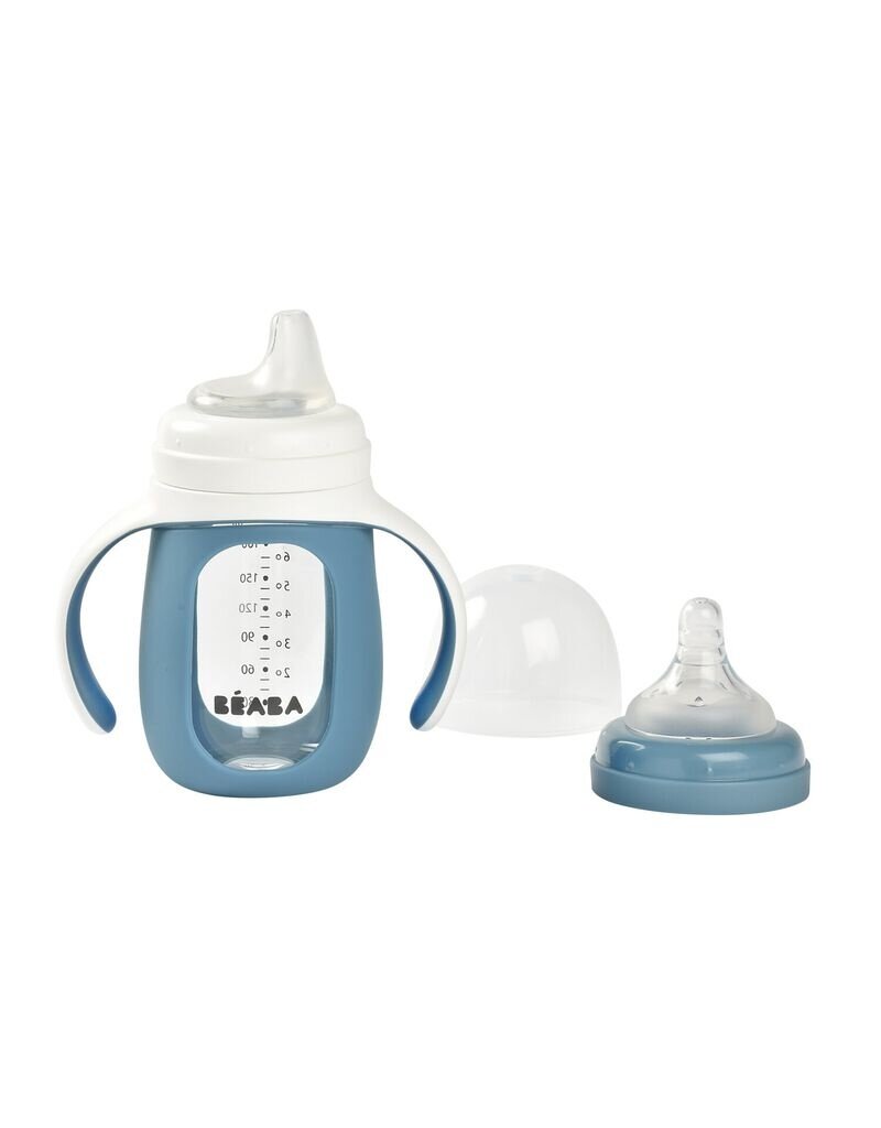 Béaba Beaba 2-in-1 glazen meegroeifles + siliconen hoes Windy blue