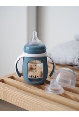 Béaba Beaba 2-in-1 glazen meegroeifles + siliconen hoes Windy blue