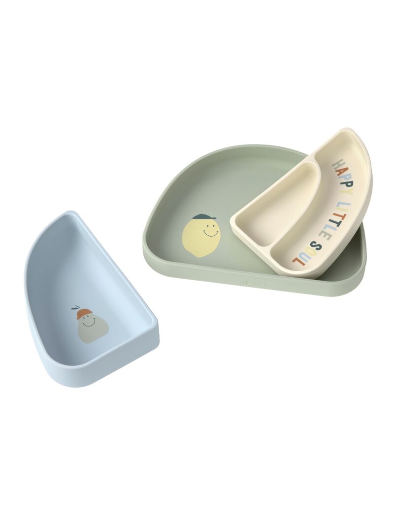 Lassig Lassig Siliconen Dish Set Happy Fruits Lemon 3st