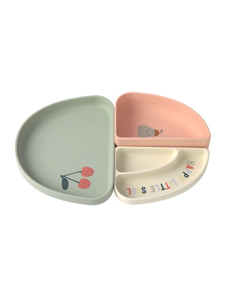 Lassig Lassig Siliconen Dish Set Happy Fruits Cherry 3st