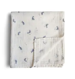 Mushie swaddle whales