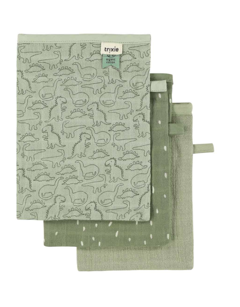 Trixie Trixie muslin washcloths 3-pack daring dino