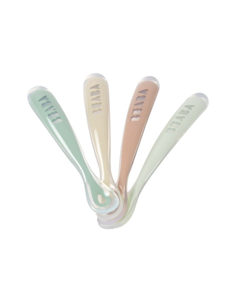 Béaba Beaba Set van 4 siliconenlepels 1ste leeftijd Natural (kiezel/grijsgroen/praliné/clay)