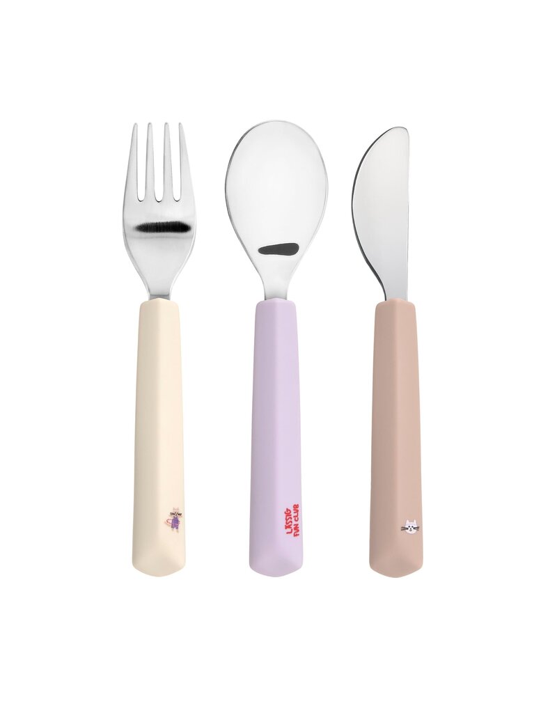 Lassig Lassig Cutlery with Silicone Handle 3 pcs Tiny Team Cat