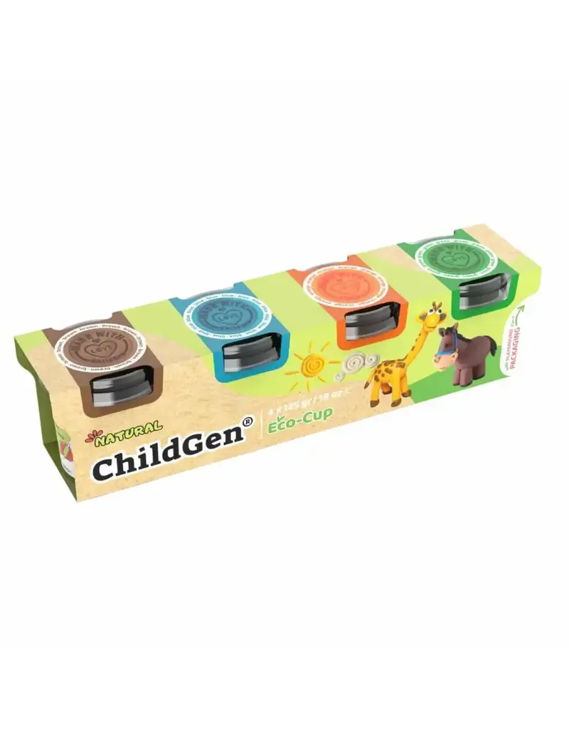 ChildGen Childgen play dough ecocup 4 stuks: BR-BL-OR-GR