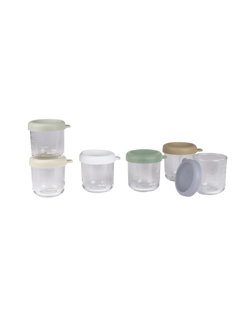 Béaba Beaba set van 6 glazen bewaarpotjes 250ml natural color mix