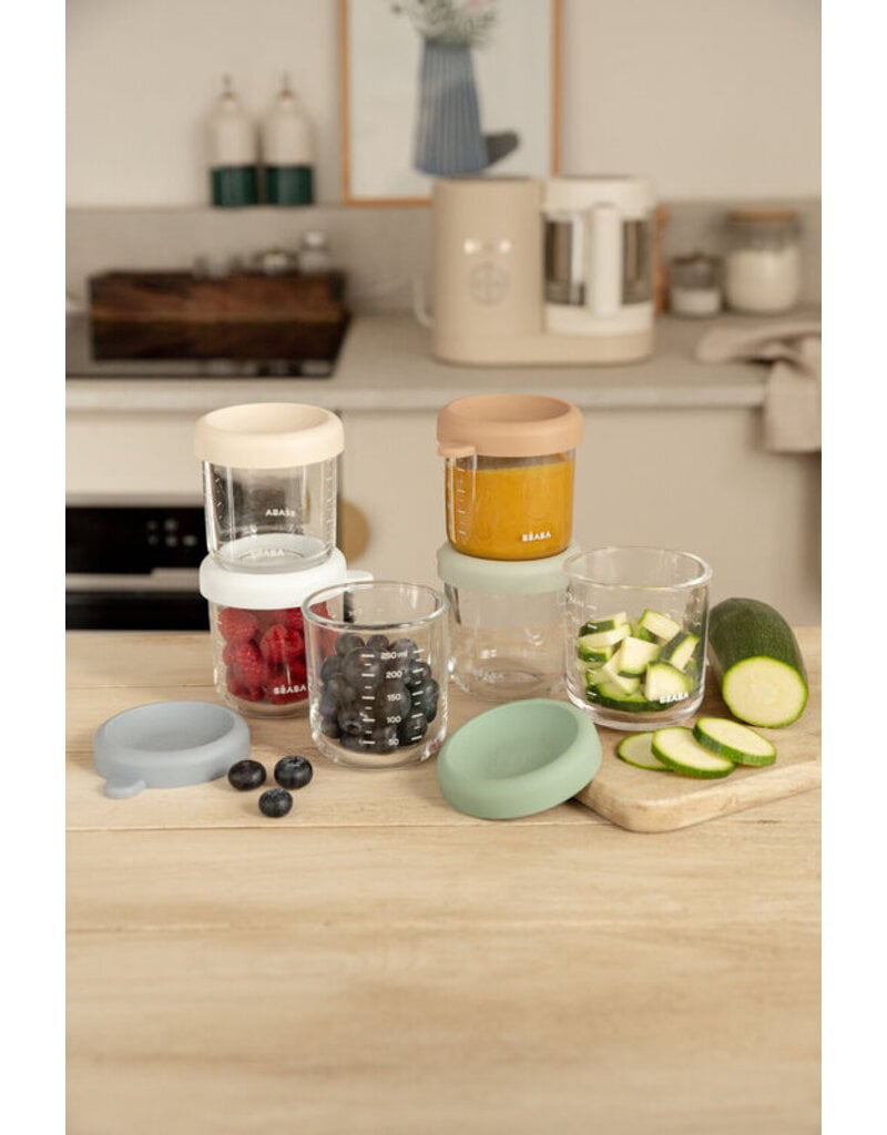 Béaba Beaba set van 6 glazen bewaarpotjes 250ml natural color mix