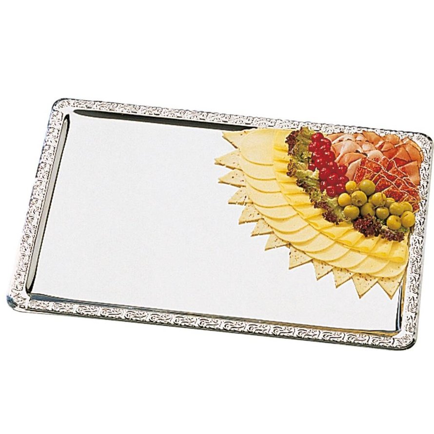 Serviertablett mit Barockrand Edelstahl 50x36cm