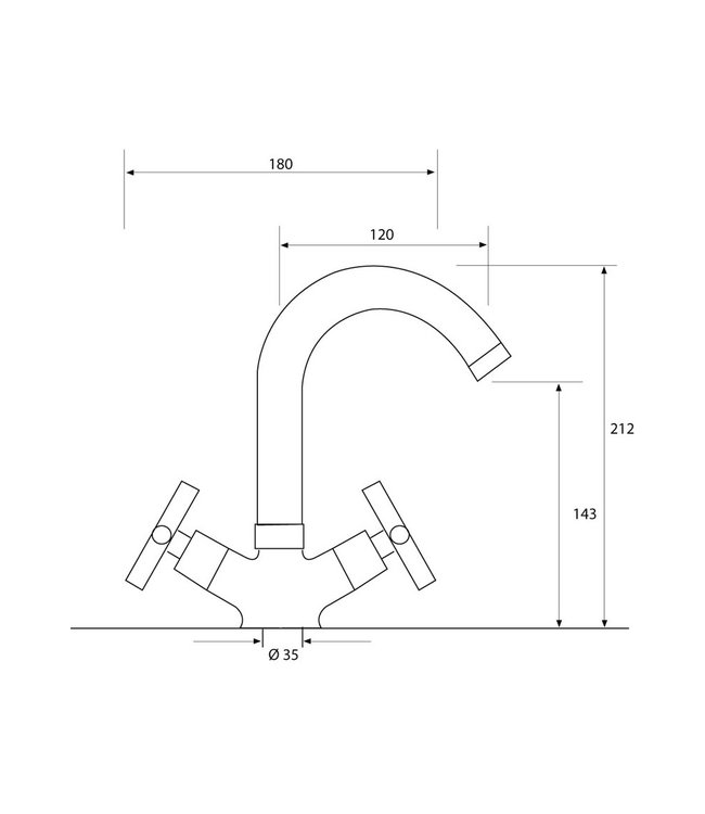 Plieger Cross 1-gats wastafelkraan z. waste m. hoge draaibare uitloop m. kruisgrepen chroom