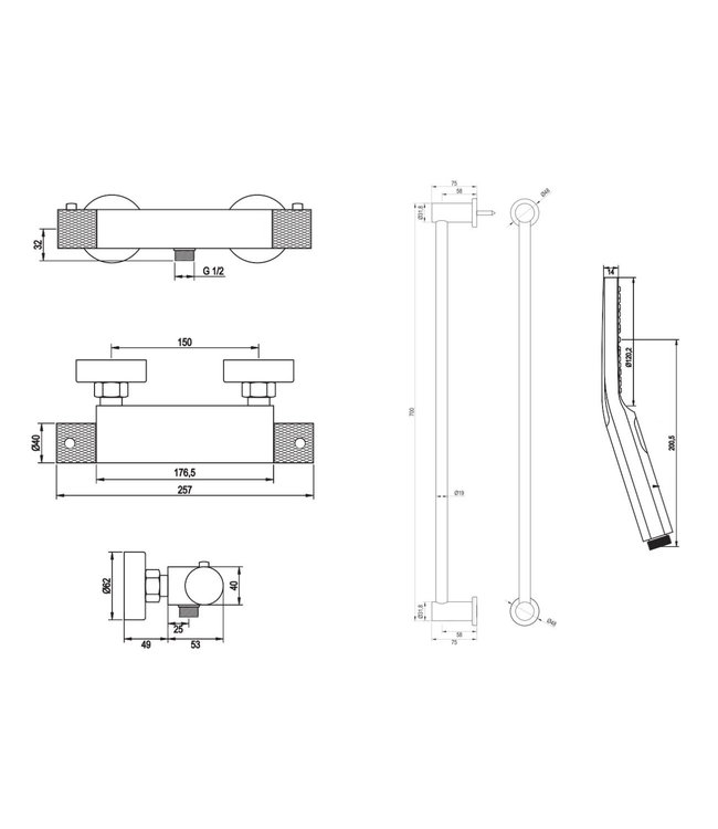 Brauer Carving thermostatische opbouw doucheset met 3 standen douchekop