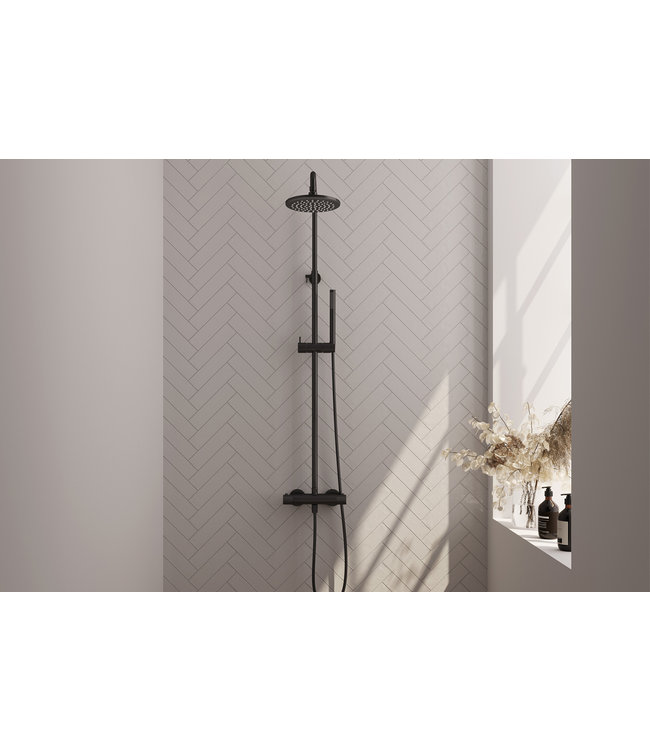 Brauer Carving set 1 en set 3 thermostatische opbouw regendoucheset met 20 of 30 cm. hoofddouche en staaf handdouche