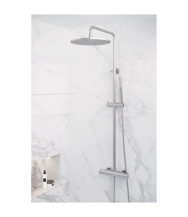 Brauer Carving set 1 en set 3 thermostatische opbouw regendoucheset met 20 of 30 cm. hoofddouche en staaf handdouche