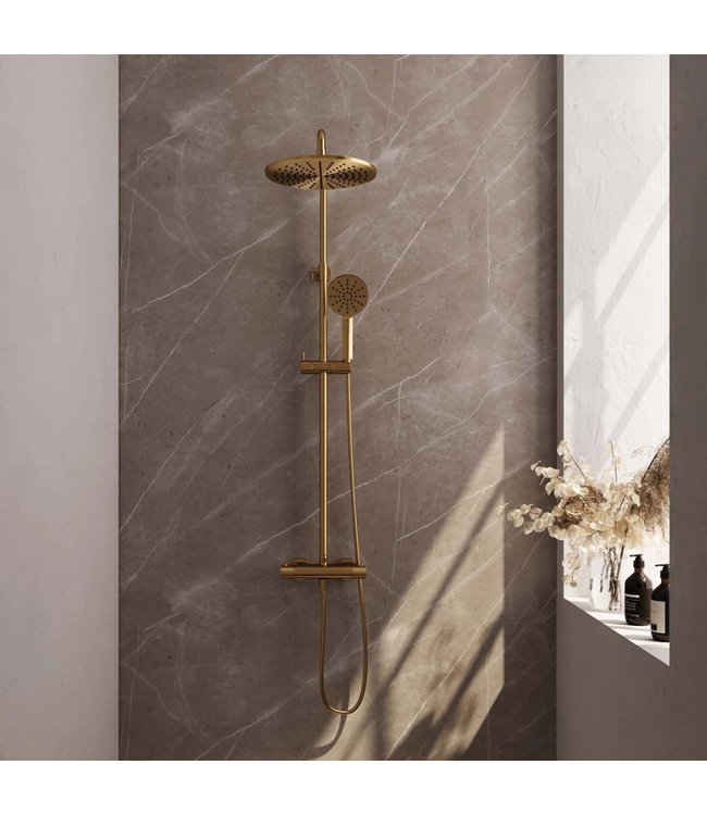 Brauer Carving set 2 en set 4 thermostatische opbouw regendoucheset met 20 of 30 cm. hoofddouche en 3 standen handdouche