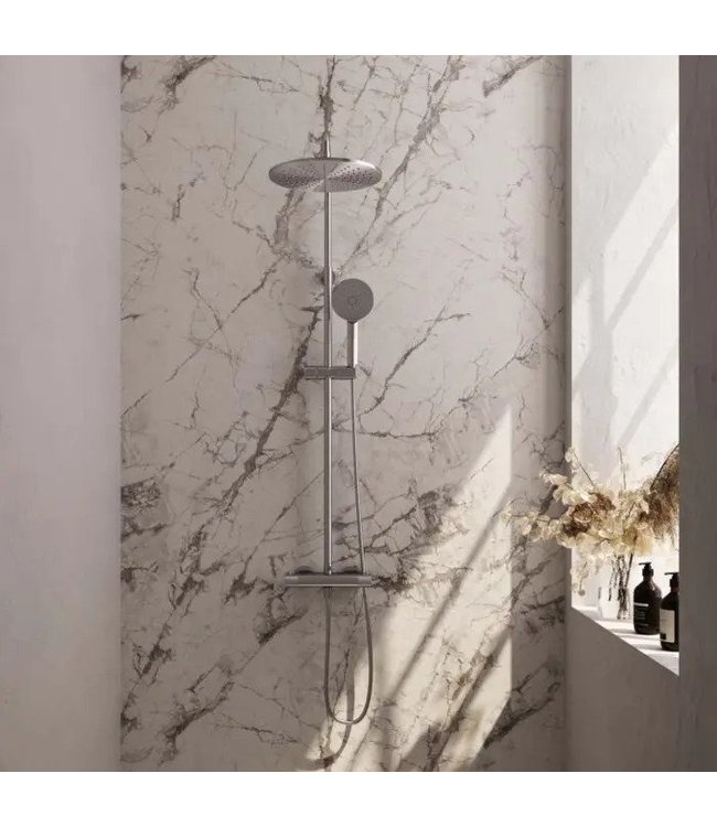 Brauer Carving set 2 en set 4 thermostatische opbouw regendoucheset met 20 of 30 cm. hoofddouche en 3 standen handdouche