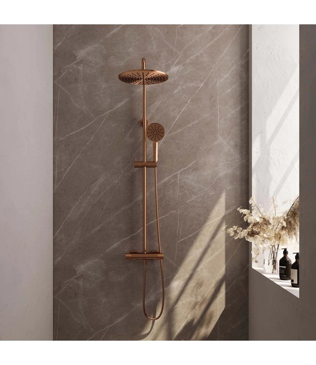 Brauer Carving set 2 en set 4 thermostatische opbouw regendoucheset met 20 of 30 cm. hoofddouche en 3 standen handdouche