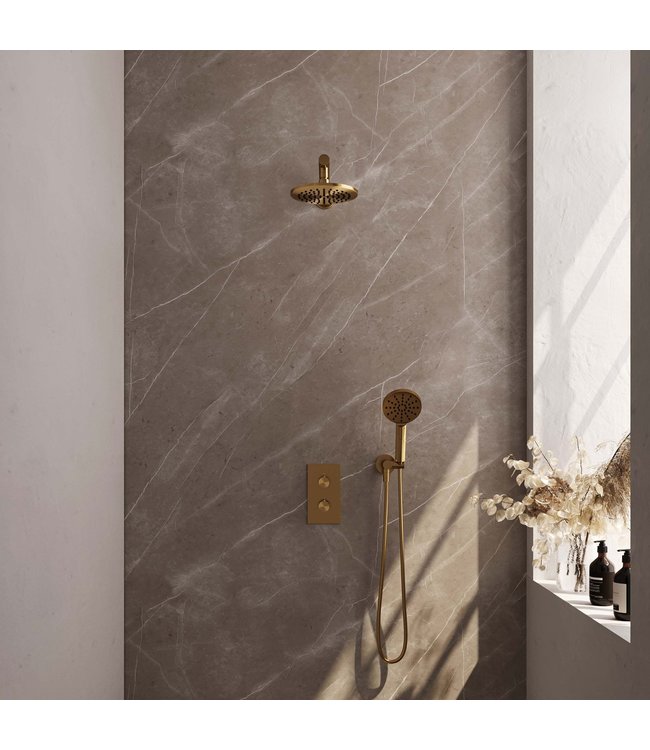 Brauer Carving set 31 thermostatische inbouw regendoucheset met 20 cm. hoofddouche, rechte uitloop en 3 standen handdouche