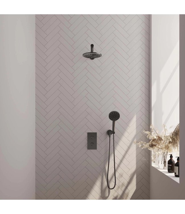 Brauer Carving set 31 thermostatische inbouw regendoucheset met 20 cm. hoofddouche, rechte uitloop en 3 standen handdouche