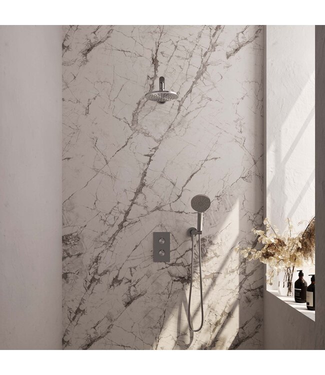 Brauer Carving set 31 thermostatische inbouw regendoucheset met 20 cm. hoofddouche, rechte uitloop en 3 standen handdouche